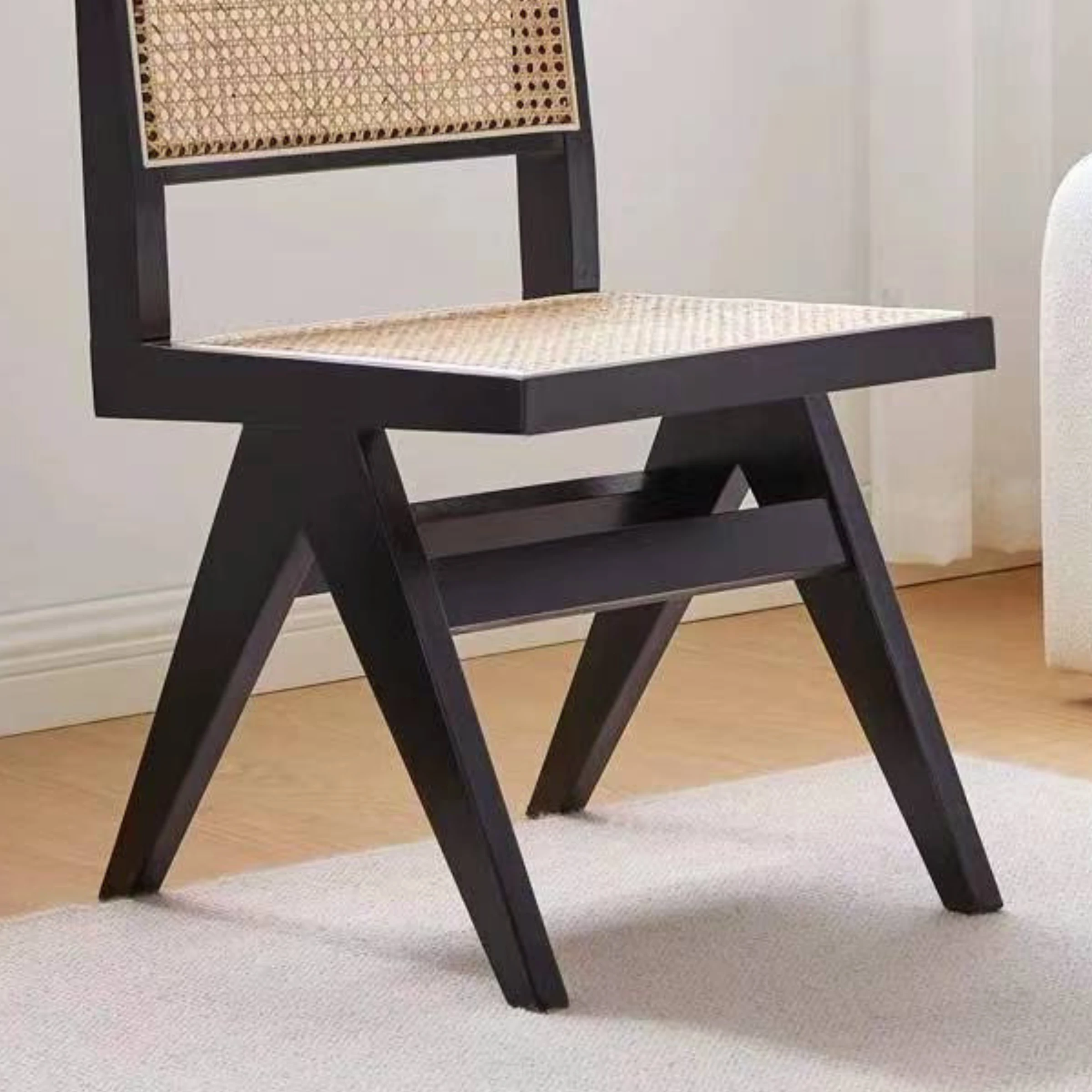 Pierre Jeanneret Dining Chair Replica Set of 2 Black White Furniture Urban Sales